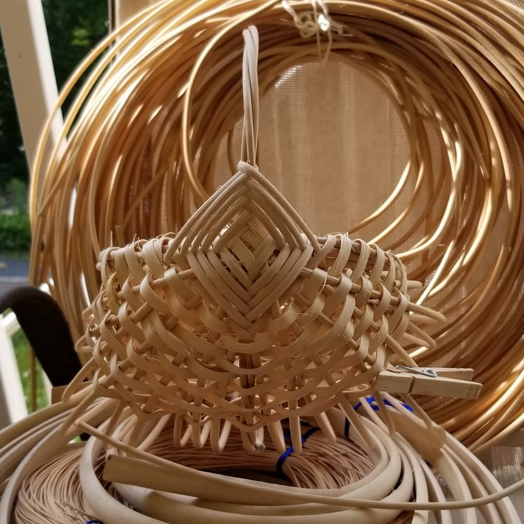 A hand-woven egg basket